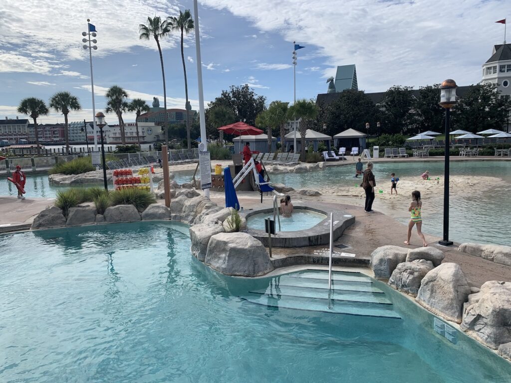 Pool at Disney's Yacht and Beach Club resort. Storm along Bay at Disney's Yacht and Beach club hotel.